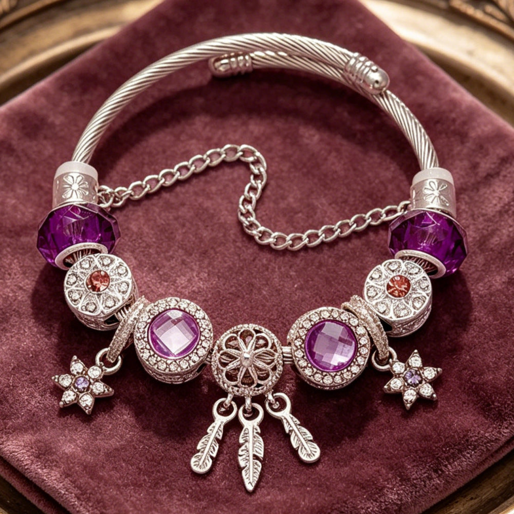 Wholesale Stainless Steel Sparkling Dreamcatcher Bead Bracelet Geometric Starry Design Women' s Fashion Accessory
