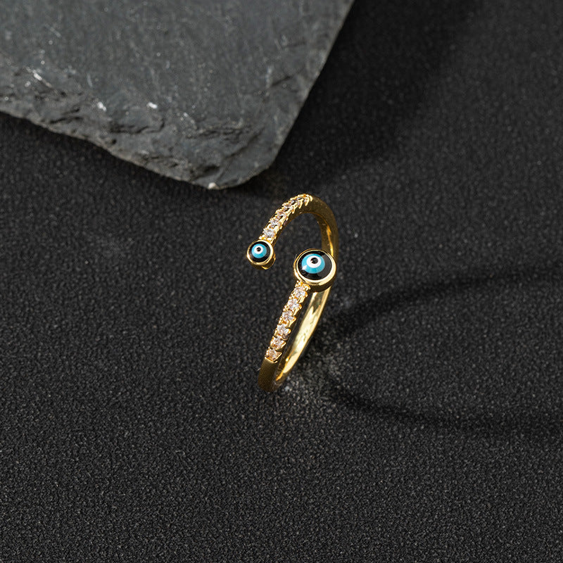Wholesale Evil Eye Vintage Open Ring Copper Zircon Enamel Ring Fashion Jewelry Accessory For Everyday Wear