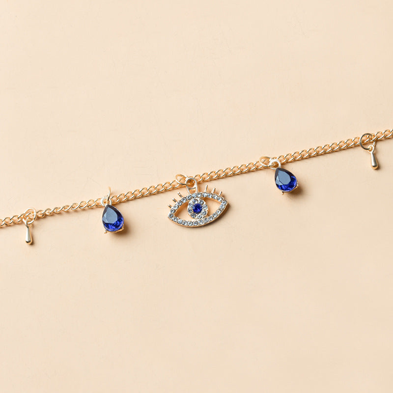 Wholesale Evil Eye Crystal Pendant Necklace,  Gold Plated Layered Water Wave Chain,  Fashion Jewelry Accessory for Parties