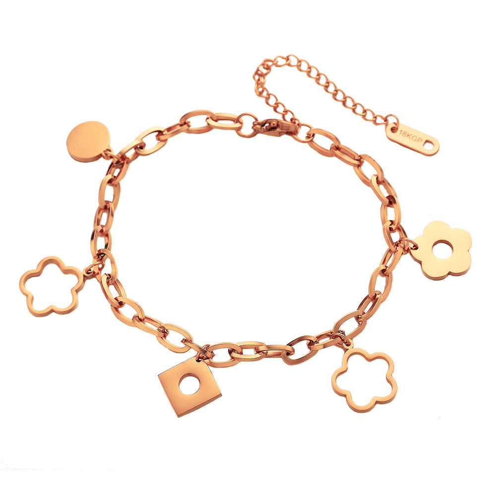 Wholesale Vintage Five-leaf Flower Hollow Titanium Steel Bracelets ACC-BT-DaLang001