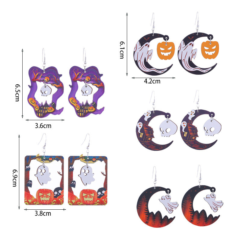 Wholesale   Wooden Earrings Ghost Pumpkin Castle Earrings