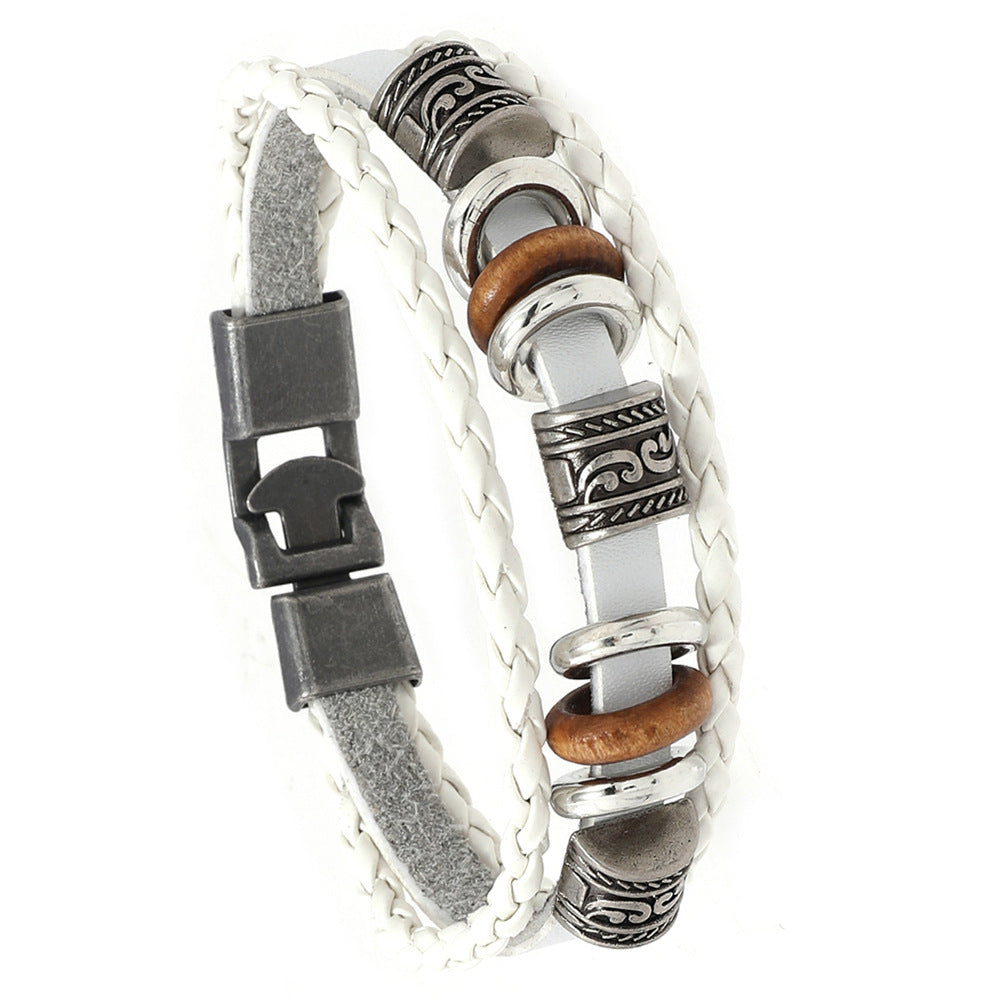 Wholesale Vintage Braided Bracelet Punk Multi-layered Beaded Bracelet for Men ACC-BT-Saih012