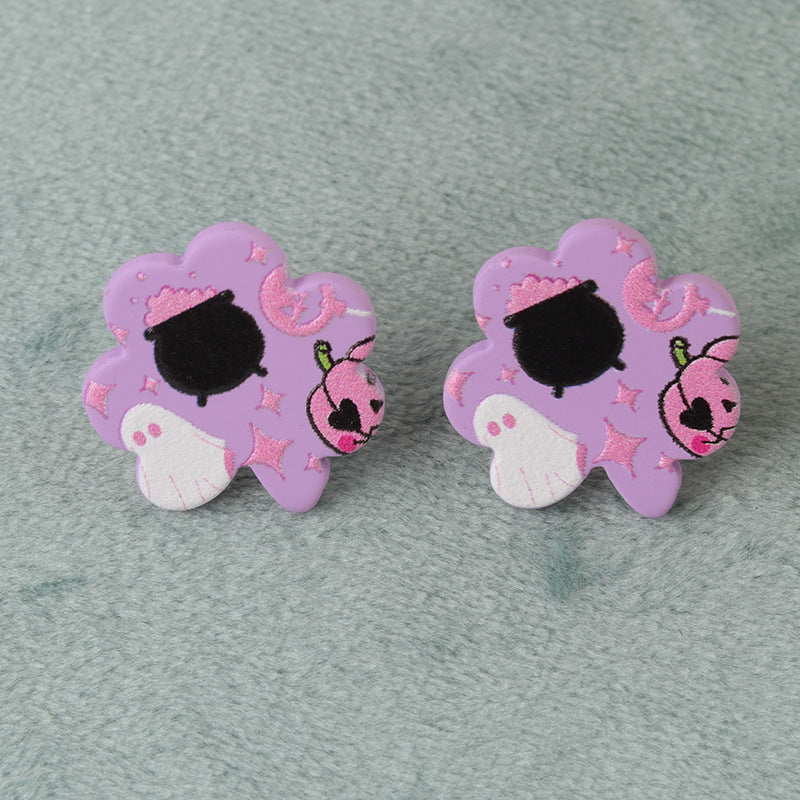 Wholesale   Ghost Bat Geometric Flowers Acrylic Earrings