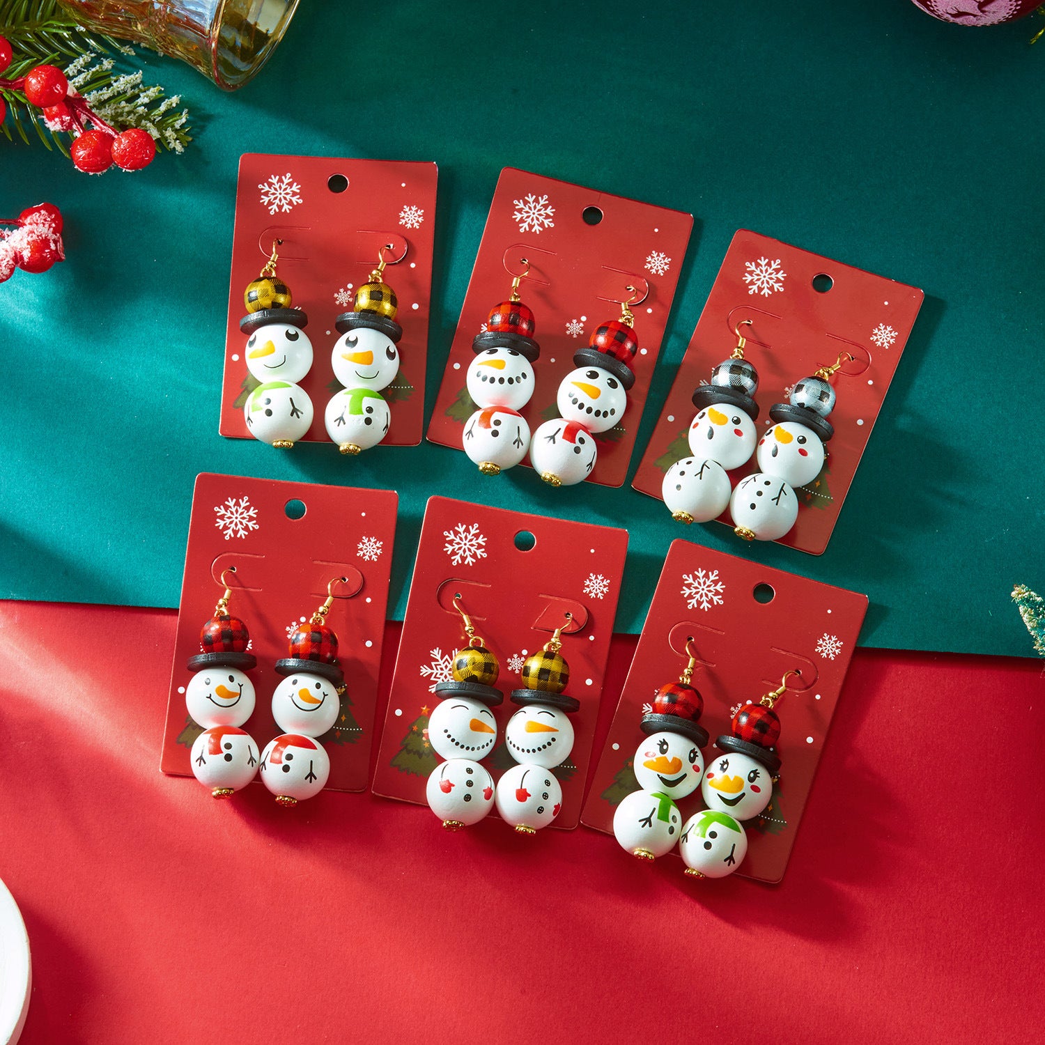 Wholesale Christmas wooden beads cartoon  snowman earrings