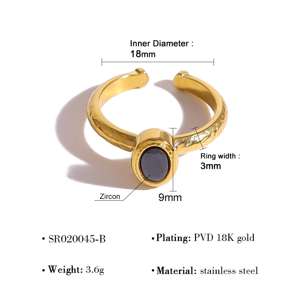 Wholesale retro style color zircon ring  open stainless steel adjustable ring
