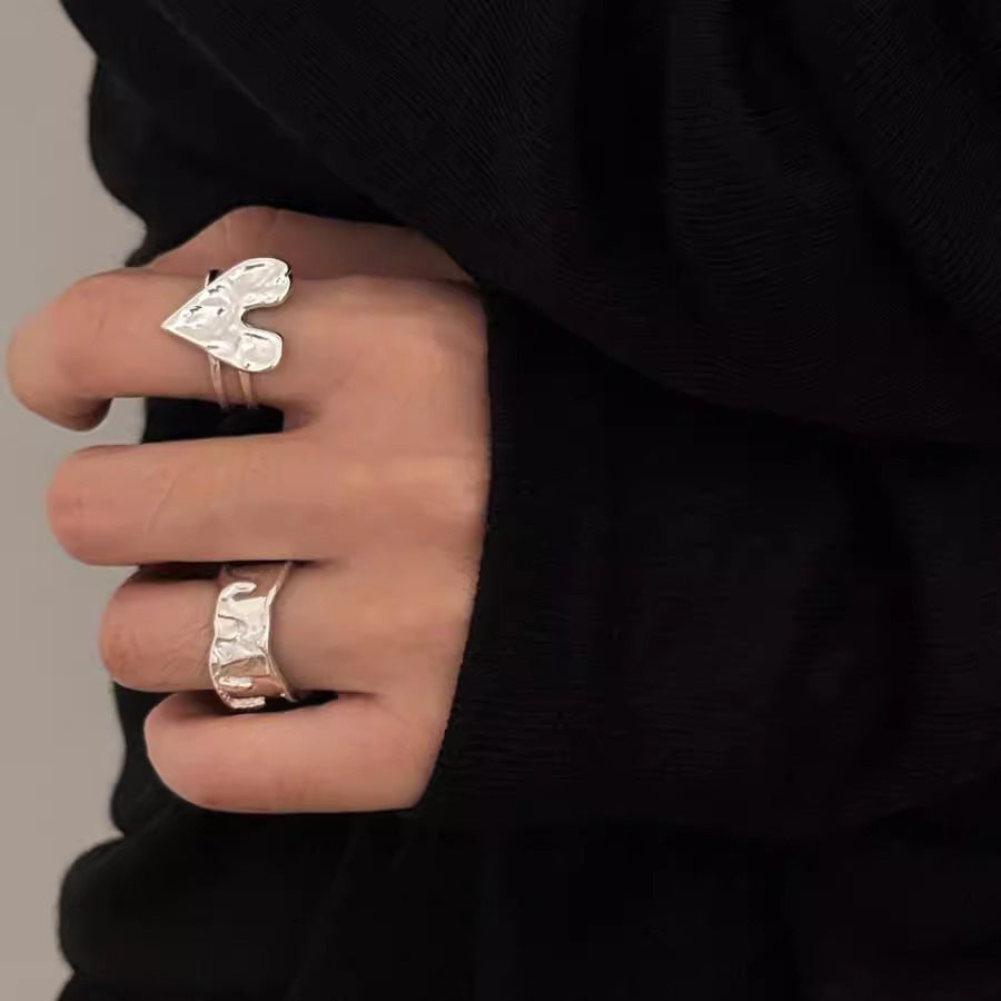 Wholesale Hammer Pattern Love Ring Geometric Lava Personality Irregular Pleated Open Ring
