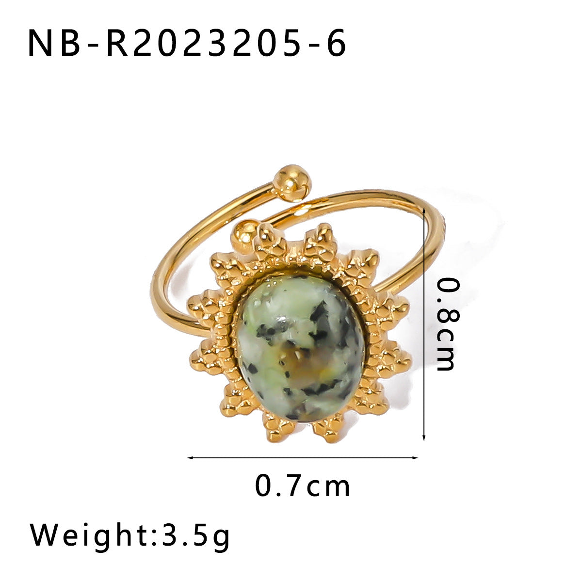 Wholesale Retro natural stone retro style titanium steel  sun opening ring