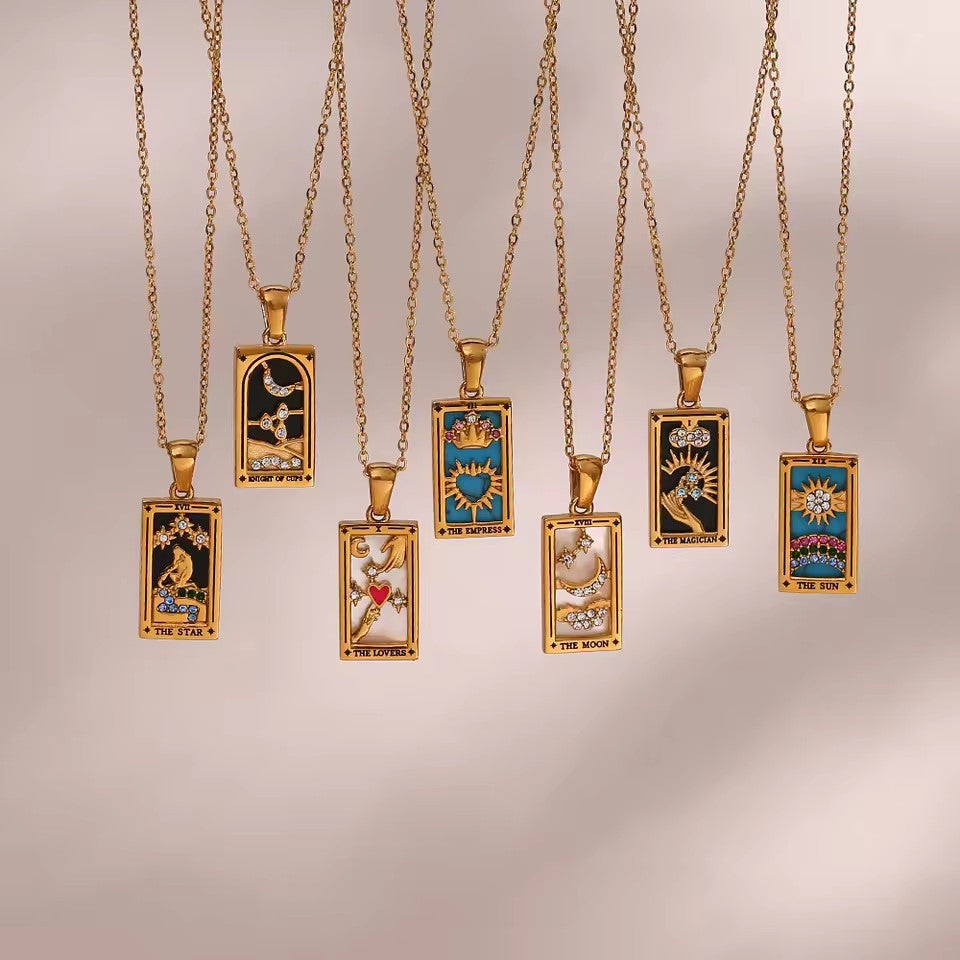 Wholesale  Rectangular Drop Oil and Diamond Tarot Pendant Necklace