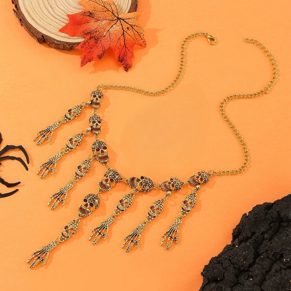 Wholesale Punk Retro  Jewelry Set – Skull Ghost Hand Tassel Necklace &  Earrings Boutique Resale