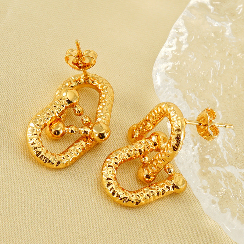 Wholesale Stainless steel  pleated retro horseshoe buckle earrings  exaggerated creative earrings