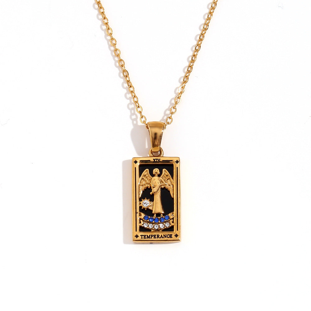 Wholesale Tarot Pendant Necklace 18K Gold Plated Stainless Steel Retro Trendy Jewelry Gift