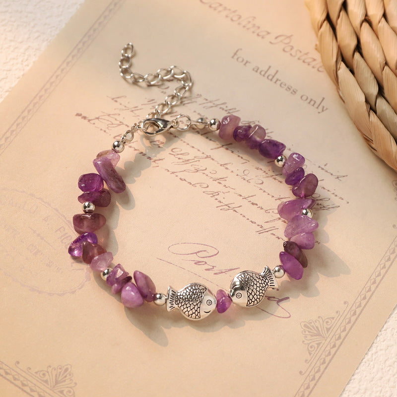 Wholesale Vintage Ethnic Mori Bracelet Niche Design Artistic Silver Amethyst Butterfly Bracelet Women' s New Chinese Accessories