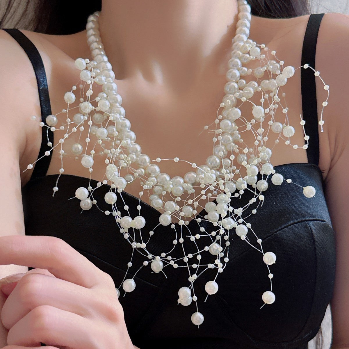 Wholesale multi-layer pearl tassel necklace