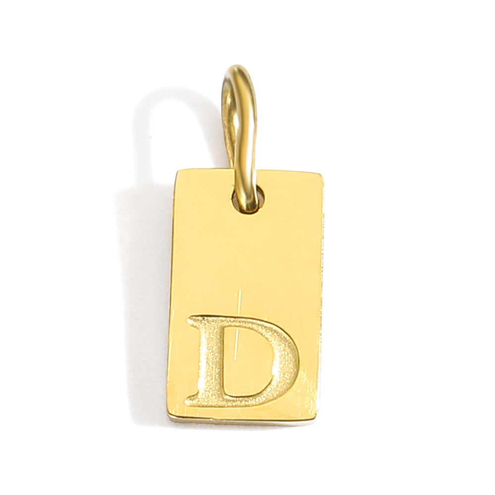 Wholesale Square brand 26 English letters stainless steel vacuum plated 14K 18K gold pendant