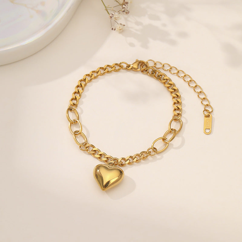 Wholesale Titanium Steel Electroplated Minimalist Love Bracelet with Peach Heart,  Trendy Fashion Accessory Gift