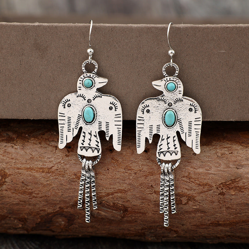 Wholesale Retro Eagle Turquoise Tassel Earrings Party Wear Jewelry Accessory