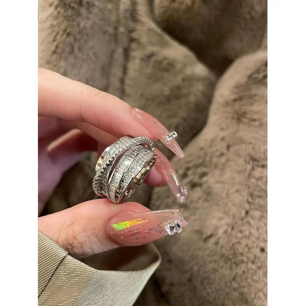 Wholesale Luxury Silver Zircon All-Match Vintage Personalized  Adjustable Ring