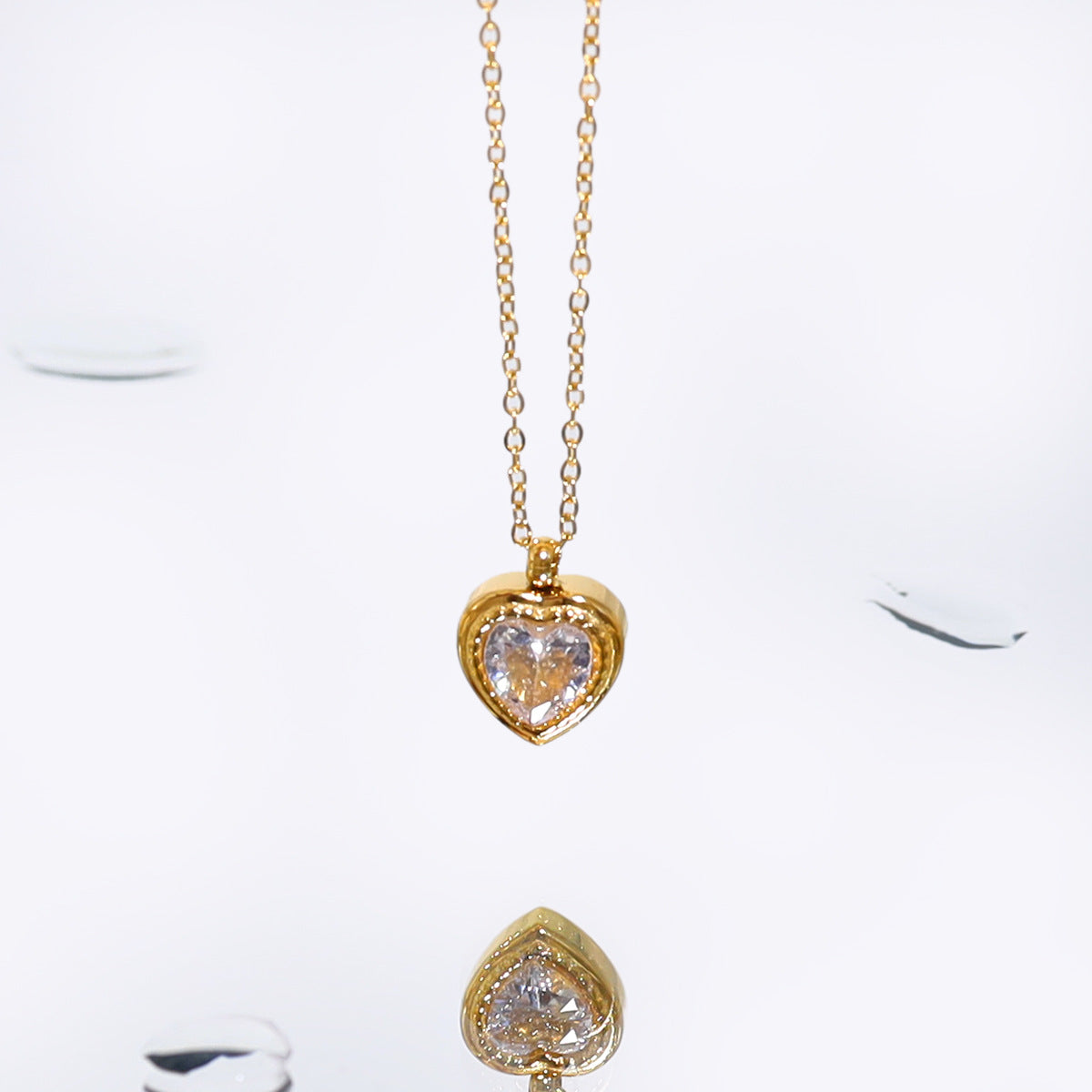 Wholesale White Zircon Inlaid Love Pendant Necklace Titanium Steel Necklace ACC-NE-Mingl006