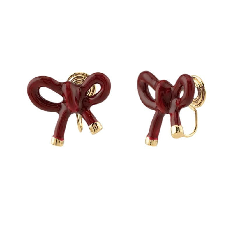 Wholesale Vintage Red Bow Ear Clip Earrings