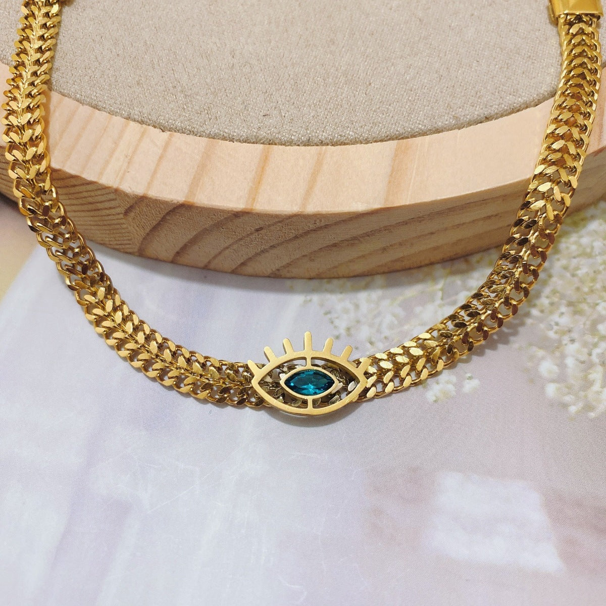 Wholesale  Devil's Eye titanium steel necklace eye pendant dark blue zircon jewelry