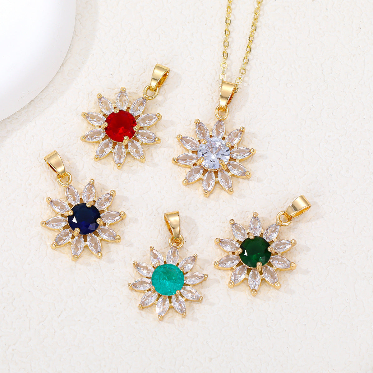 Wholesale Copper Zircon Sunflower Pendant Necklace,  TrendyChic Sunflower Design,  Ideal for Boutique Resale or Everyday Layering Jewelry