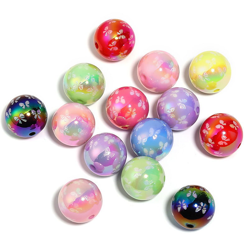 Wholesale 50pcs UV Coated Acrylic Engraved Bow Beads Round Beads Diy Accessories ACC-BDS-BLG125