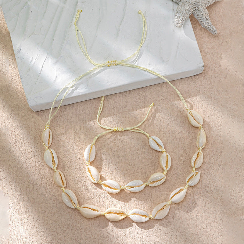 Wholesale Starfish Shell Necklace Adjustable Braided Bracelet Necklace Set ACC-NE-XLH003