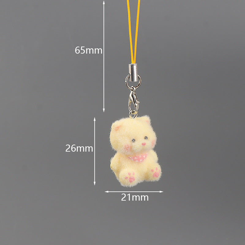 Wholesale Cute mini flocked puppy mobile phone chain