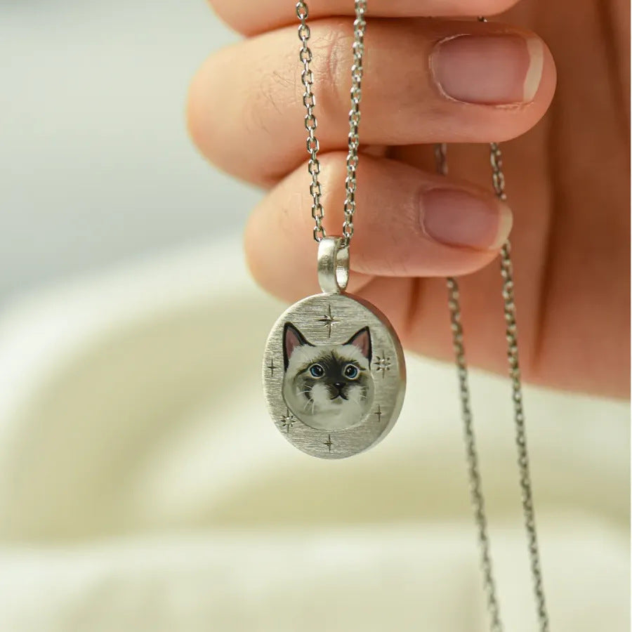 Wholesale  Stainless Steel Round Star Cat Animal Necklace