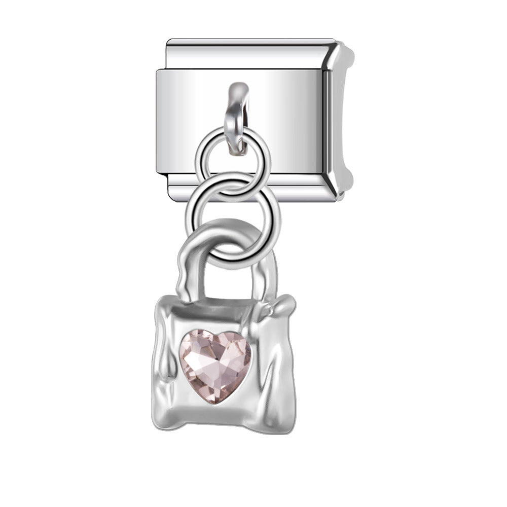 Wholesale Italian Charm Bracelet 9mm DIY Splicing Cross with Diamond Heart Stainless Steel Composable Bracelet