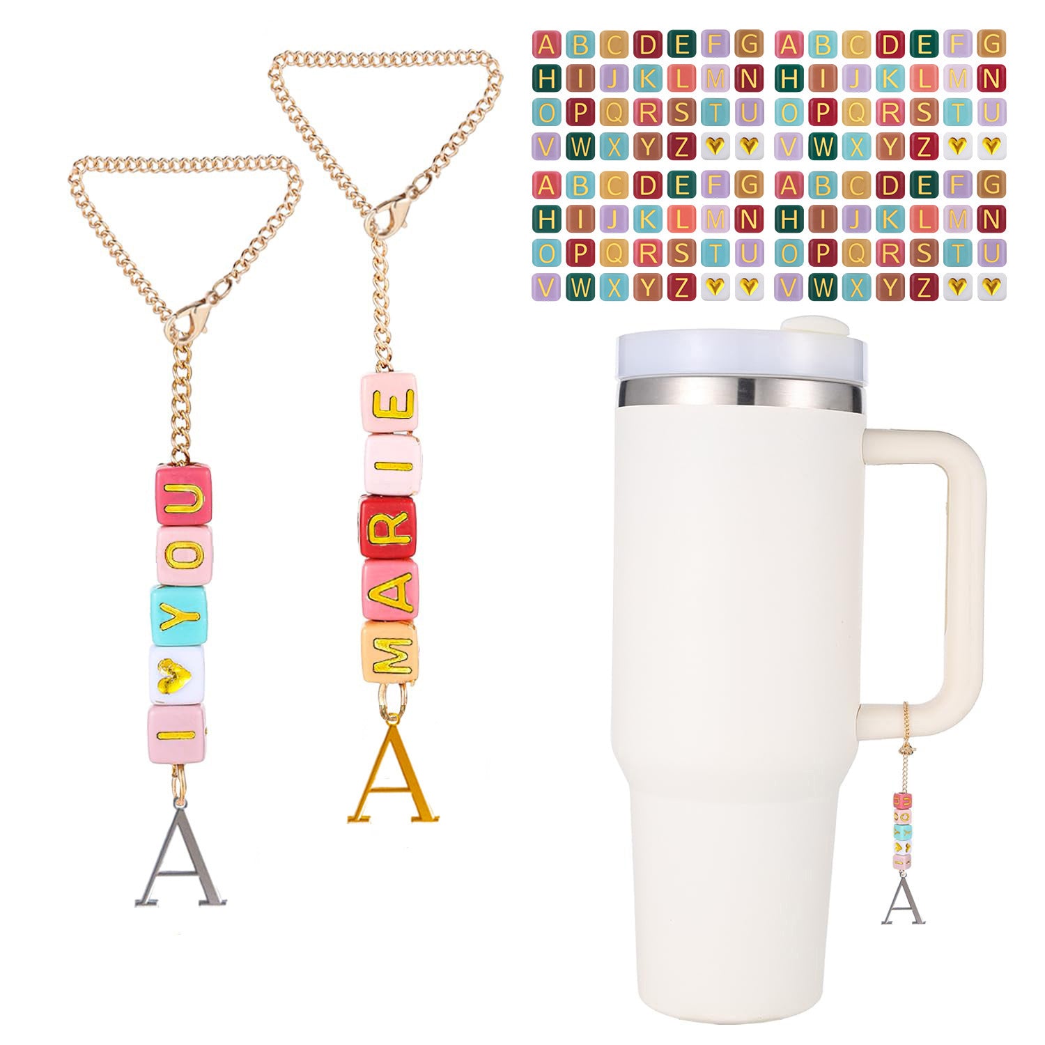 Wholesale Couple Handmade Beaded Cup Hanging Chain Love Letter Shell Stainless Steel Hanging Chain Set with Letters Cup Accessories ACC-CA-ZhongH001