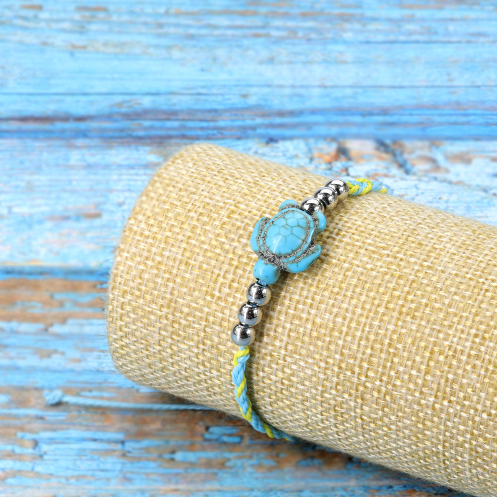 Wholesale Bohemian Ethnic Sea Turtle Steel Ball Wax Line Hand Rope Bracelet