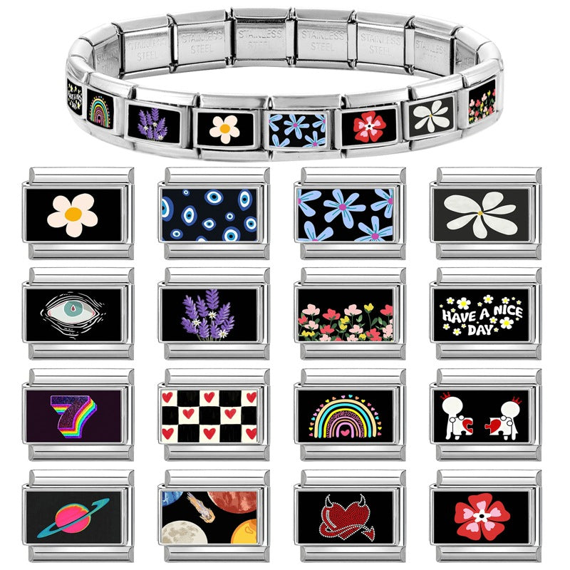 Wholesale  9mm Italian Charm Starter Bracelets DIY square Single Section Creative Stainless Steel Composable Bracelet