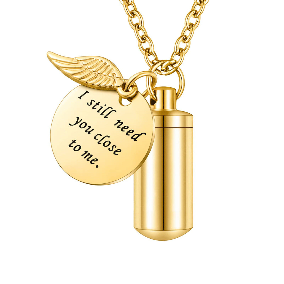 Wholesale Stainless Steel Angel Wings Round Pendant Necklace