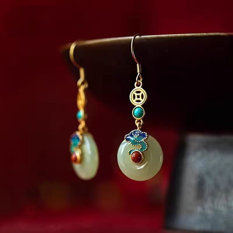 Wholesale Retro Chinese Style Xiangyun Ping An Buckle Earrings,  Trendy Fashion Accessory for Party Wear