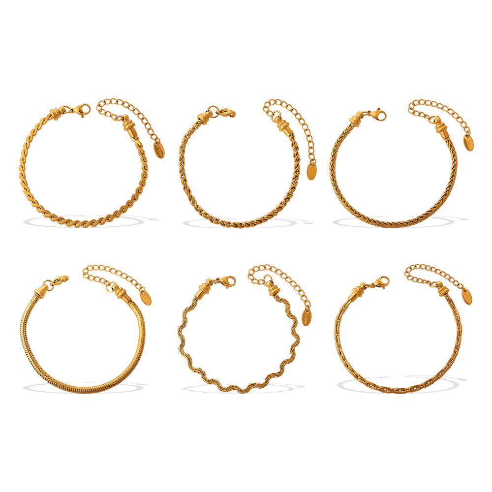 Wholesale Retro Accessible Luxury Stainless Steel 18K Texture Niche High-End Twist Snake Bone Wave Texture Shape Design Bracelet