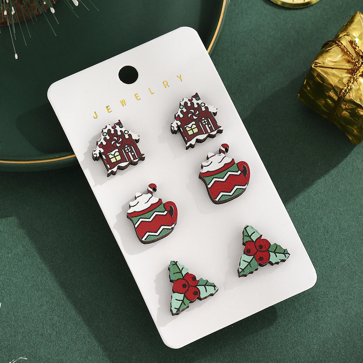 Wholesale Christmas Igloo Wooden Earring Set
