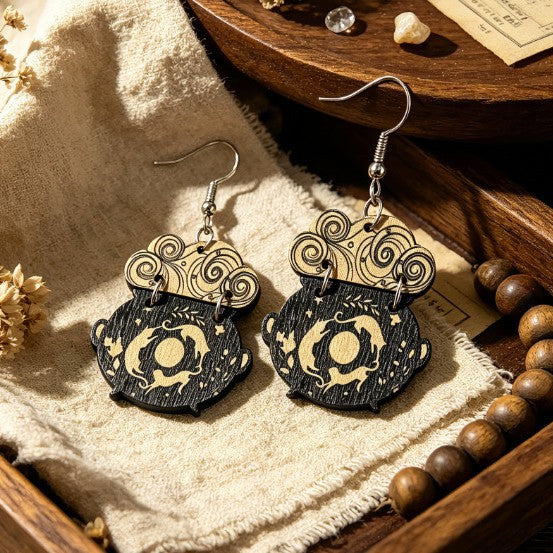 Wholesale Retro Ethnic Style Printed Wooden Earrings Trendy Fashion Jewelry Accessory For Women Party Gift Resale