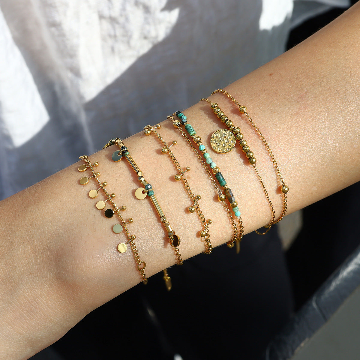 Wholesale French Retro Natural Stone Stainless Steel Beaded Stacking Bracelet Women S Everyday Jewelry Accessory For Boutique Resale