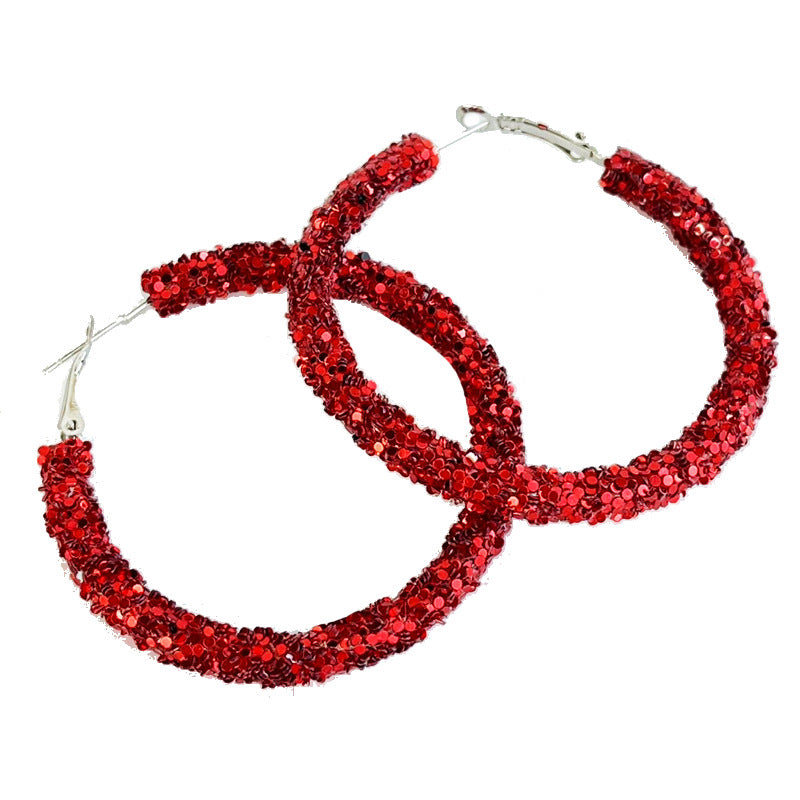 Wholesale 2 Pairs/pack Christmas Shiny Red Candy Rhinestone Big Hoop Earrings ACC-ES-HY181