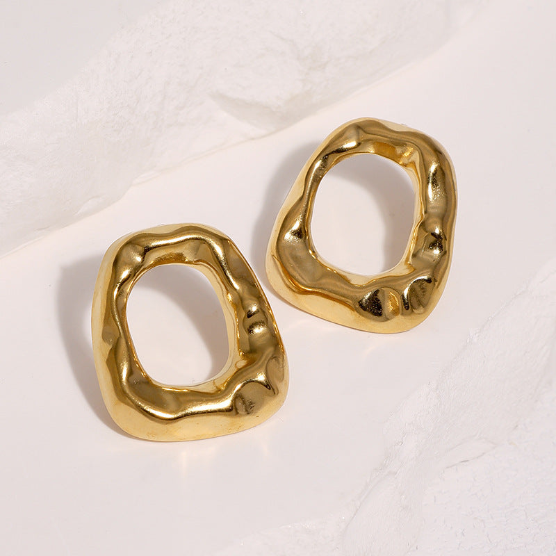 Wholesale Gold Plated Stainless Steel Geometric Irregular Earrings Minimalist Hollow Out Trendy Jewelry Accessory For Party Gift Boutique Resale