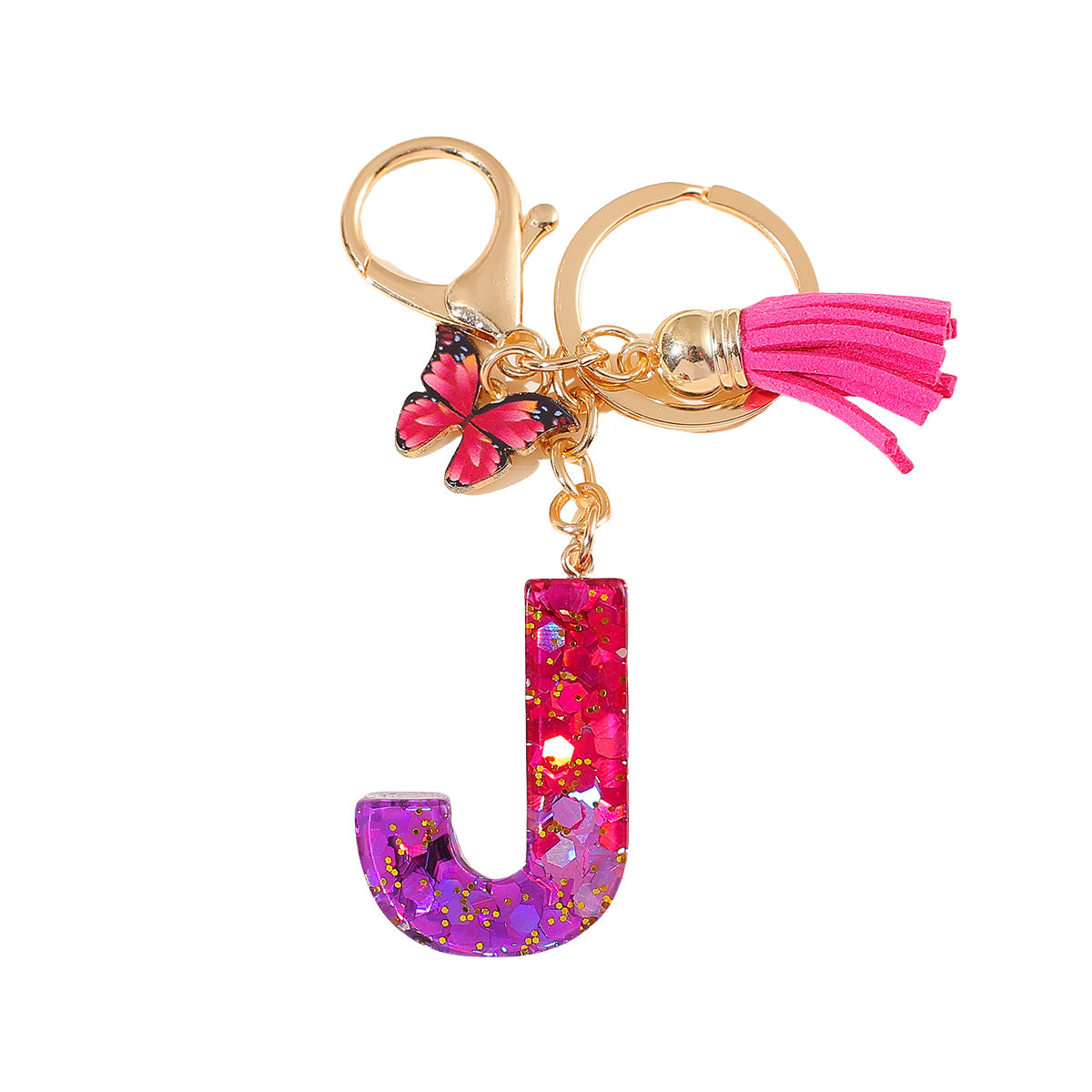 Wholesale 26 glue gradient sequin letter keychain
