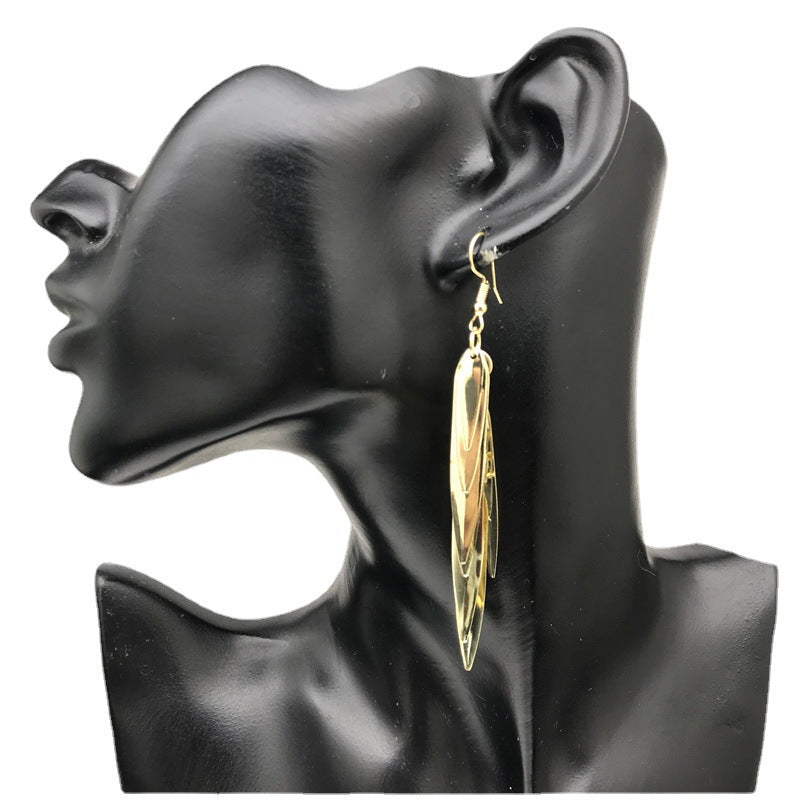 Wholesale Slender Willow Leaf Metal Electroplated Long Earrings ACC-ES-FX050