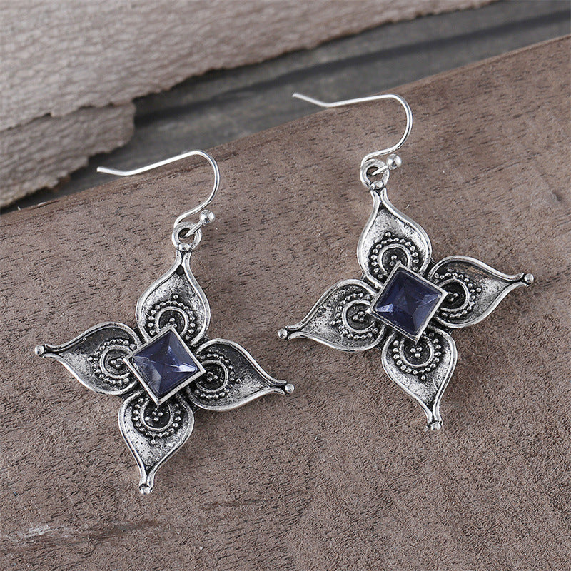 Wholesale retro inlaid sapphire flower earrings