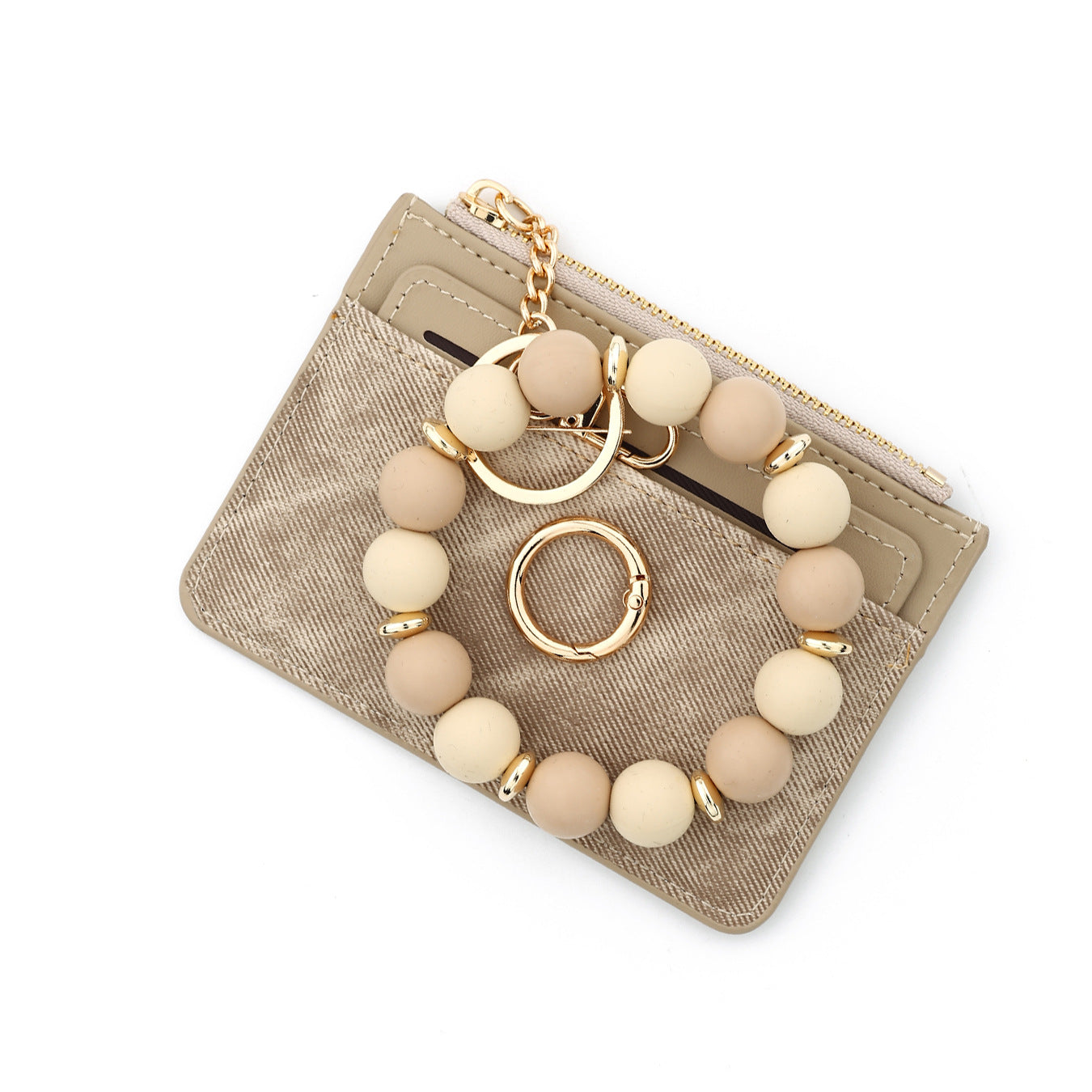 Wholesale Leather Card Holder  Silicone Bead Wristlet Keychain
