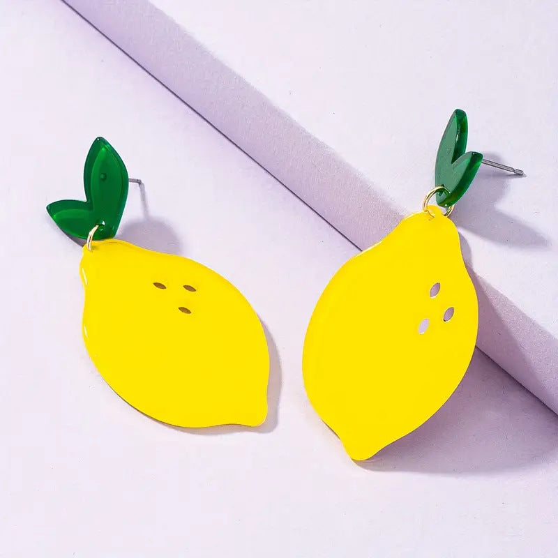 Wholesale  Cute Acrylic Summer Lemon Fruit Design Women Earrings