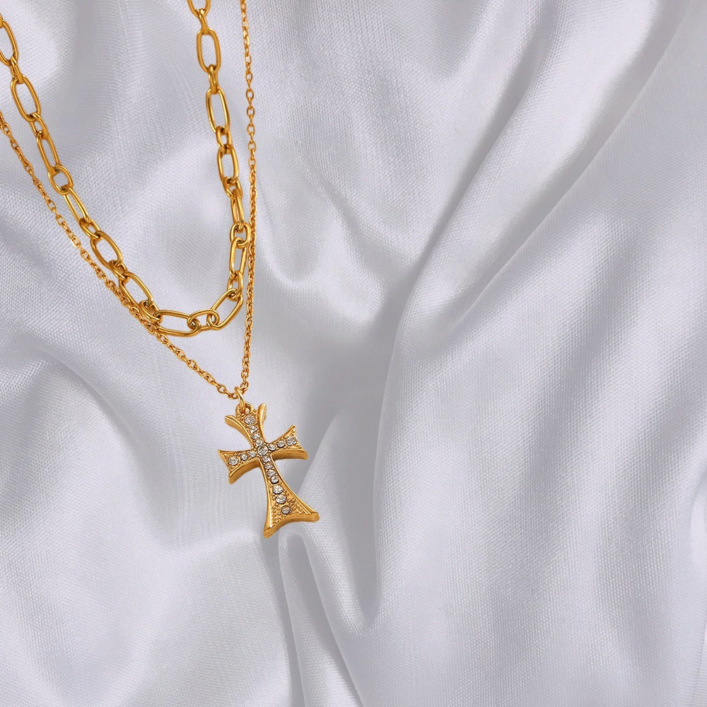 Wholesale Stainless steel cross multi-layered pendant necklace