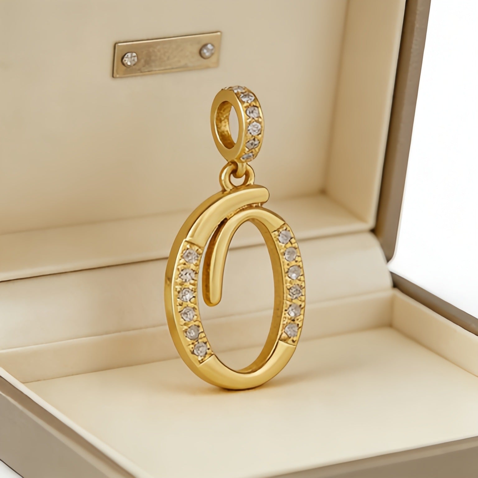 Wholesale Gold Plated Copper Letter Pendant with Zircon,  Pan Style DIY Necklace Accessory