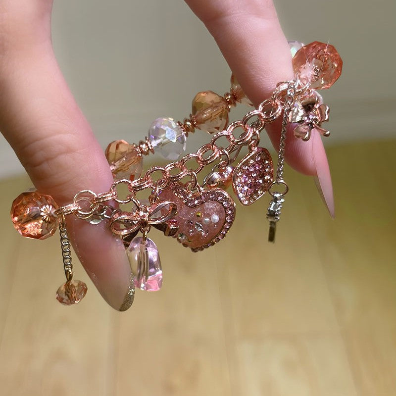 Wholesale Vintage Pink Beaded Heart Bracelet - Mixed Materials,  Unisex,  Great for Travel Souvenir or Everyday Fashion