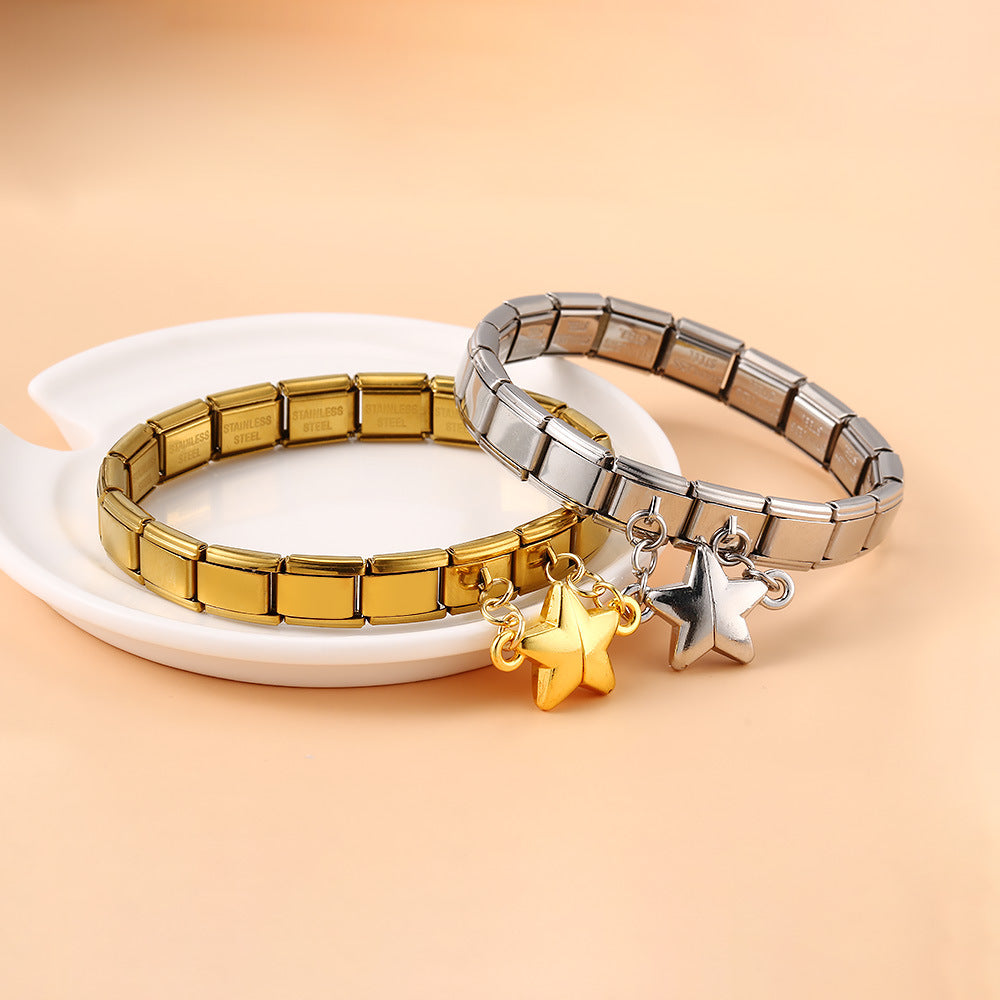 Wholesale  Italian Charm Bracelet 9mm DIY Five-Pointed Stae Creative Stainless Steel Composable Bracelet